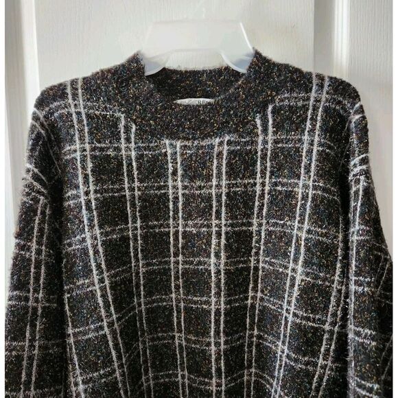 Love Trend New York Womens Plaid Lurex Pullover Sweater‎ Long Sleeves Black S - Picture 7 of 7